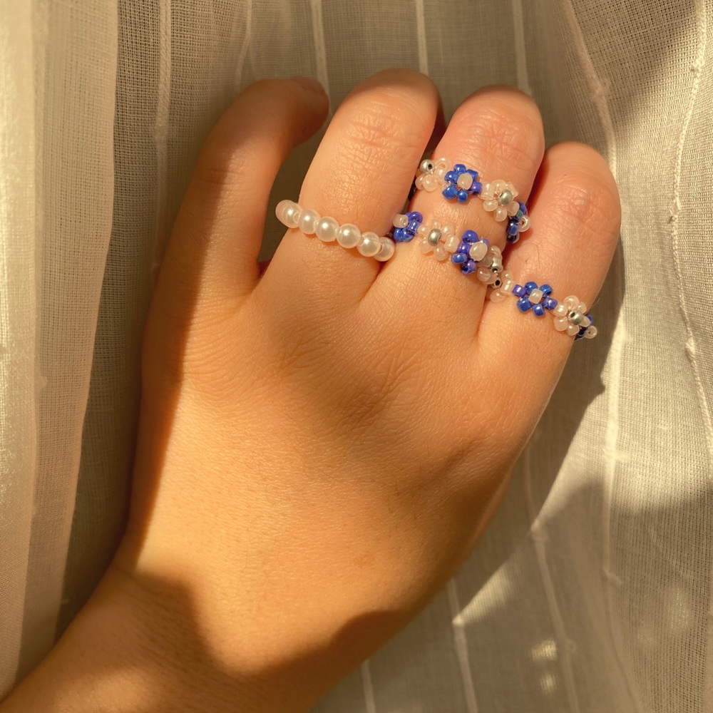 Pearled Blue and Pink Beaded Ring